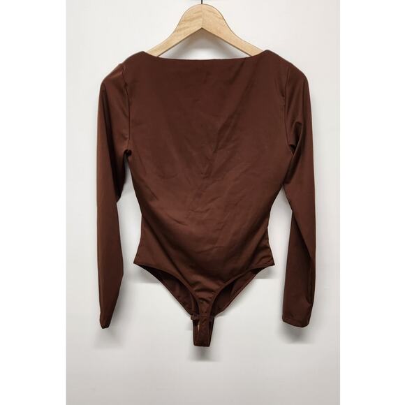 Popilush The Shape Wear Long Sleeve Thong Slimming Bodysuit In Brown, Size Large - Picture 4 of 10